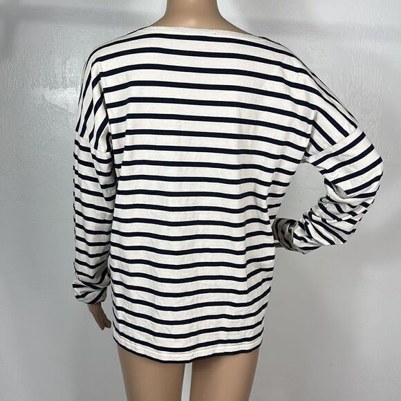 J. Crew Cotton Embroidered Lips Striped Long Sleeve Tee Top Size M - Picture 4 of 9